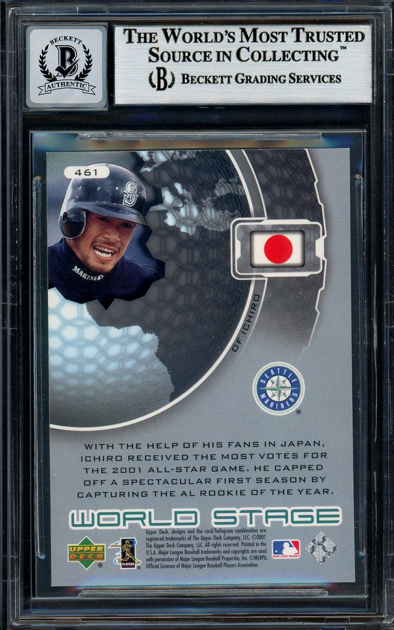 Ichiro Suzuki Autographed 2002 Upper Deck World Stars Card #461 Seattle Mariners Auto Grade Gem Mint 10 Beckett BAS #12786349
