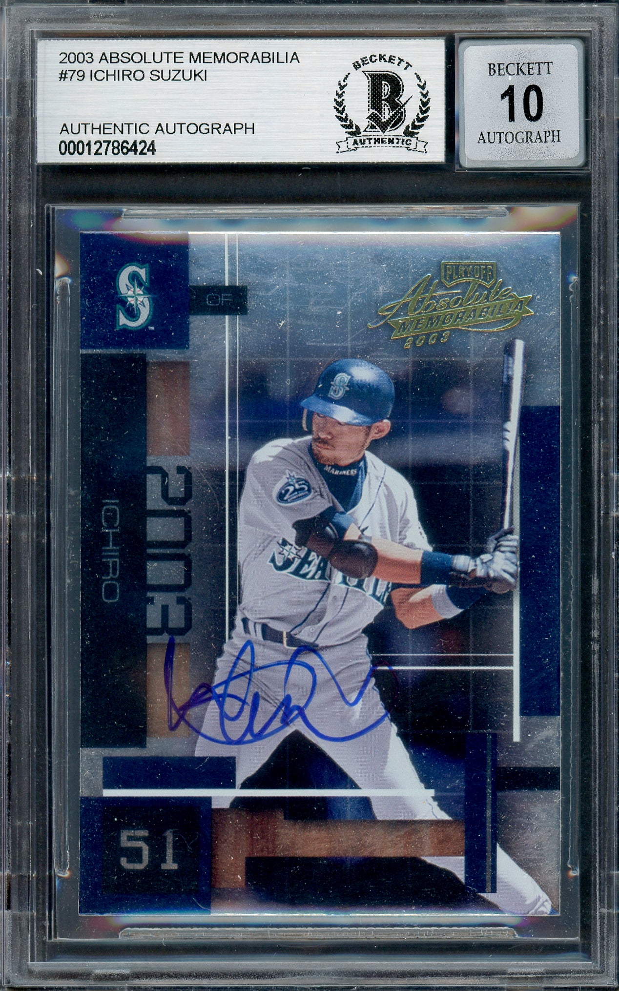 Ichiro Suzuki Autographed 2003 Playoff Absolute Memorabilia Card #79 Seattle Mariners Auto Grade Gem Mint 10 Beckett BAS #12786424