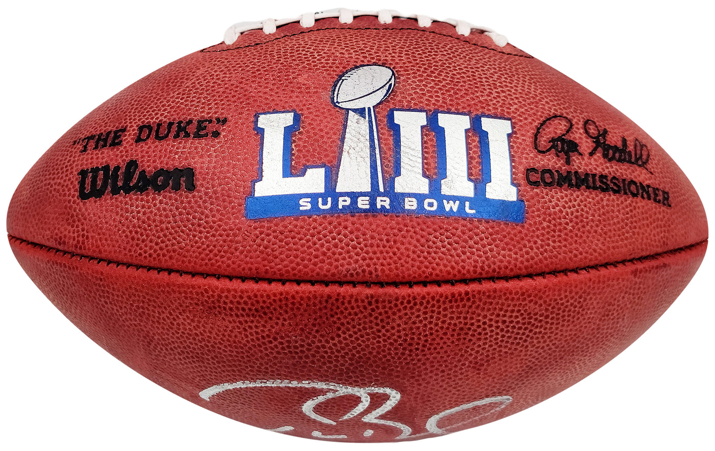 Tom Brady Autographed Official NFL Leather Super Bowl LIII Logo Football Fanatics Holo #AA0104126