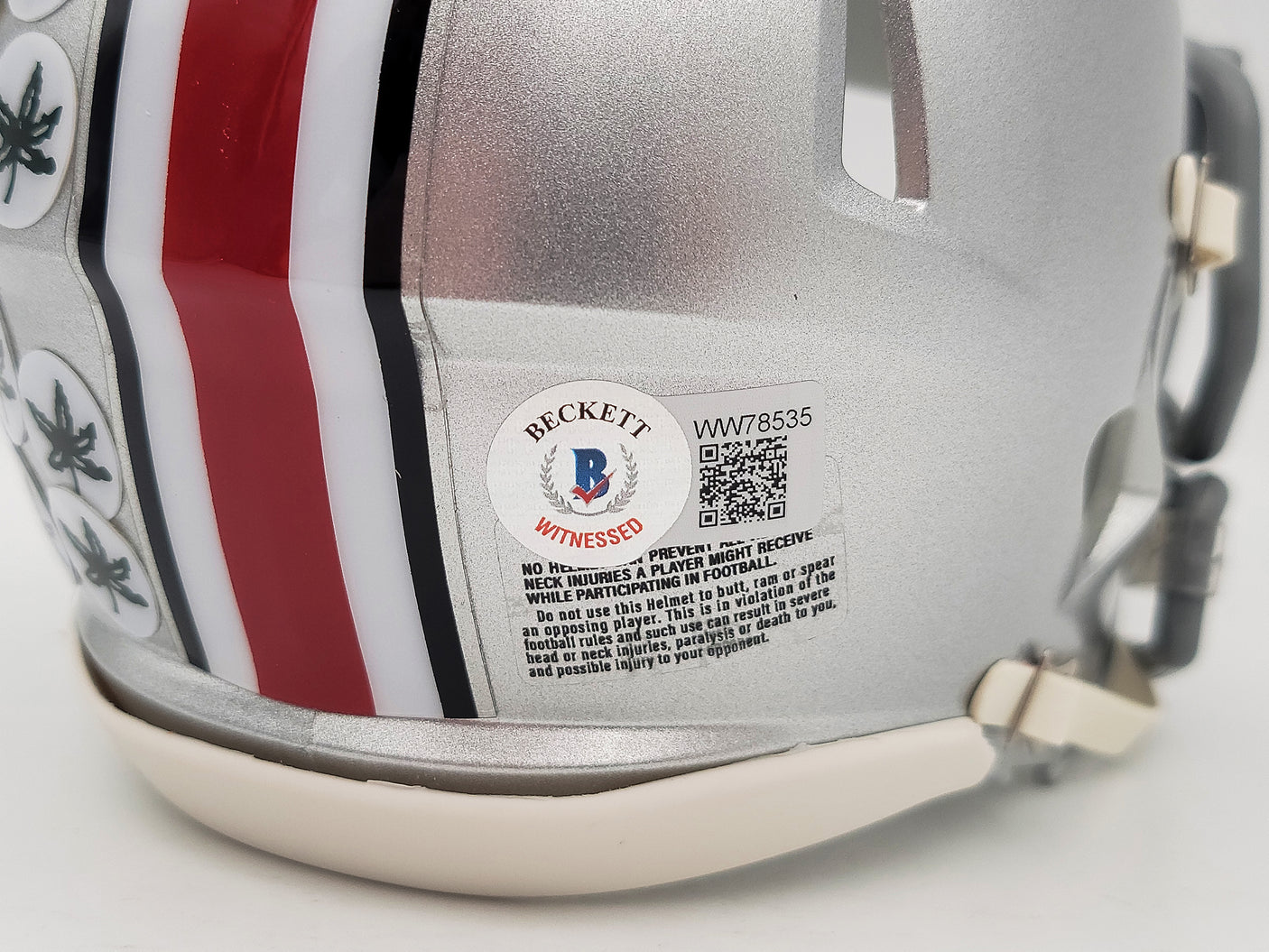 Denzel Burke Autographed Ohio State Buckeyes Silver Speed Mini Helmet Beckett BAS QR Stock #203892
