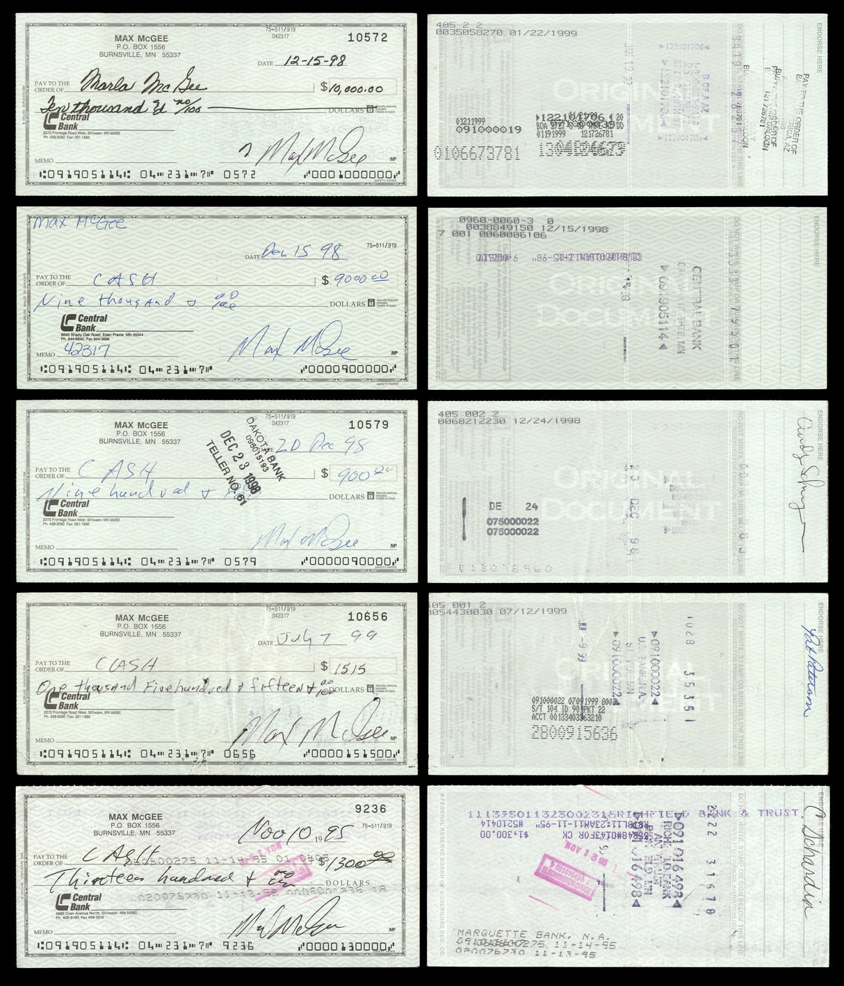 Max McGee Autographed 2.75x6 Check Green Bay Packers Lot of 50 SKU #174046