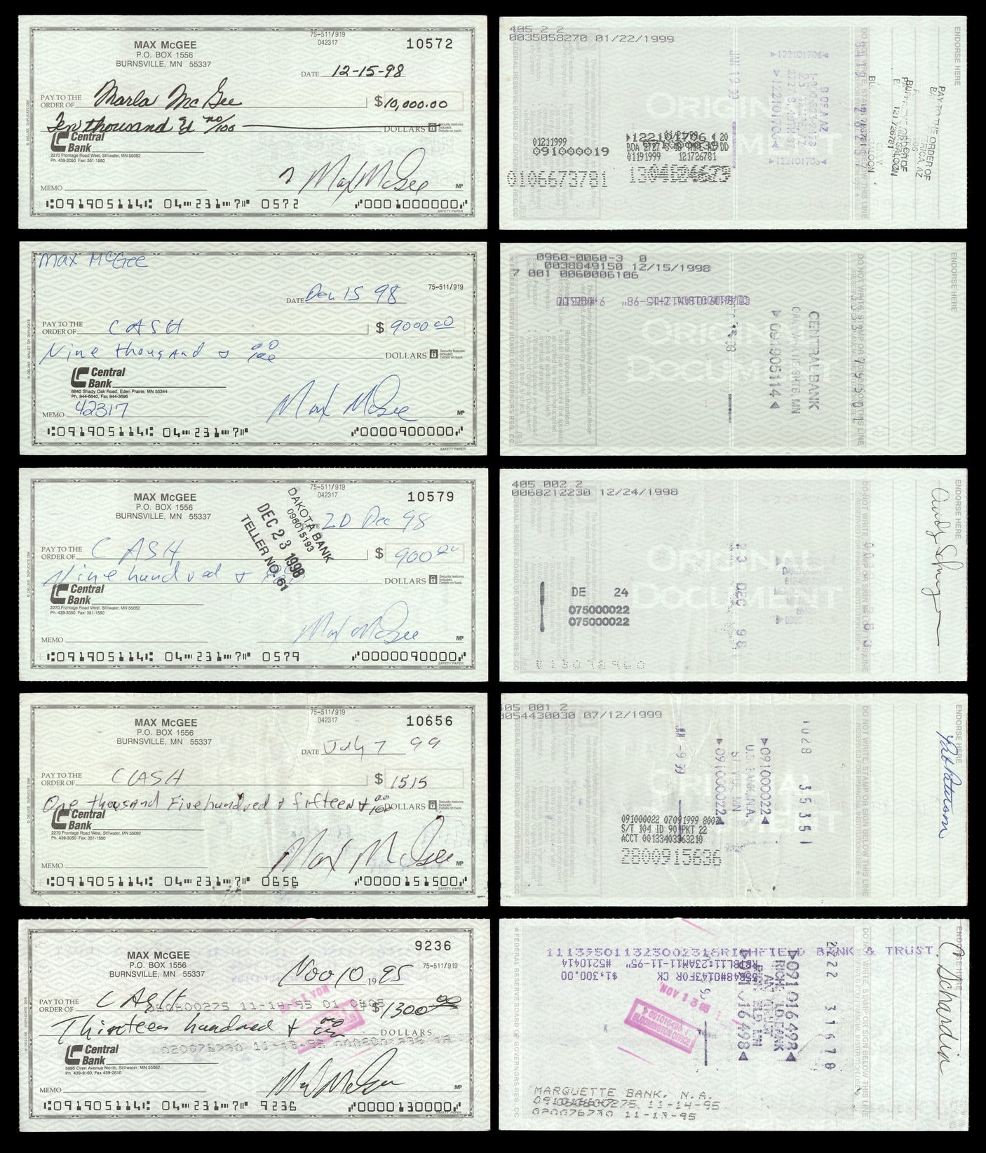 Max McGee Autographed 2.75x6 Check Green Bay Packers Lot of 50 SKU #174046