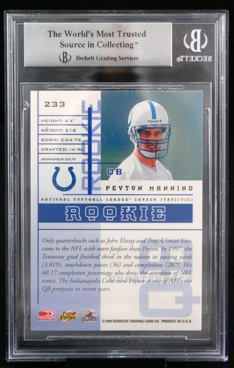 1998 Leaf Rookies and Stars #233 Peyton Manning Colts BGS Auto 10
