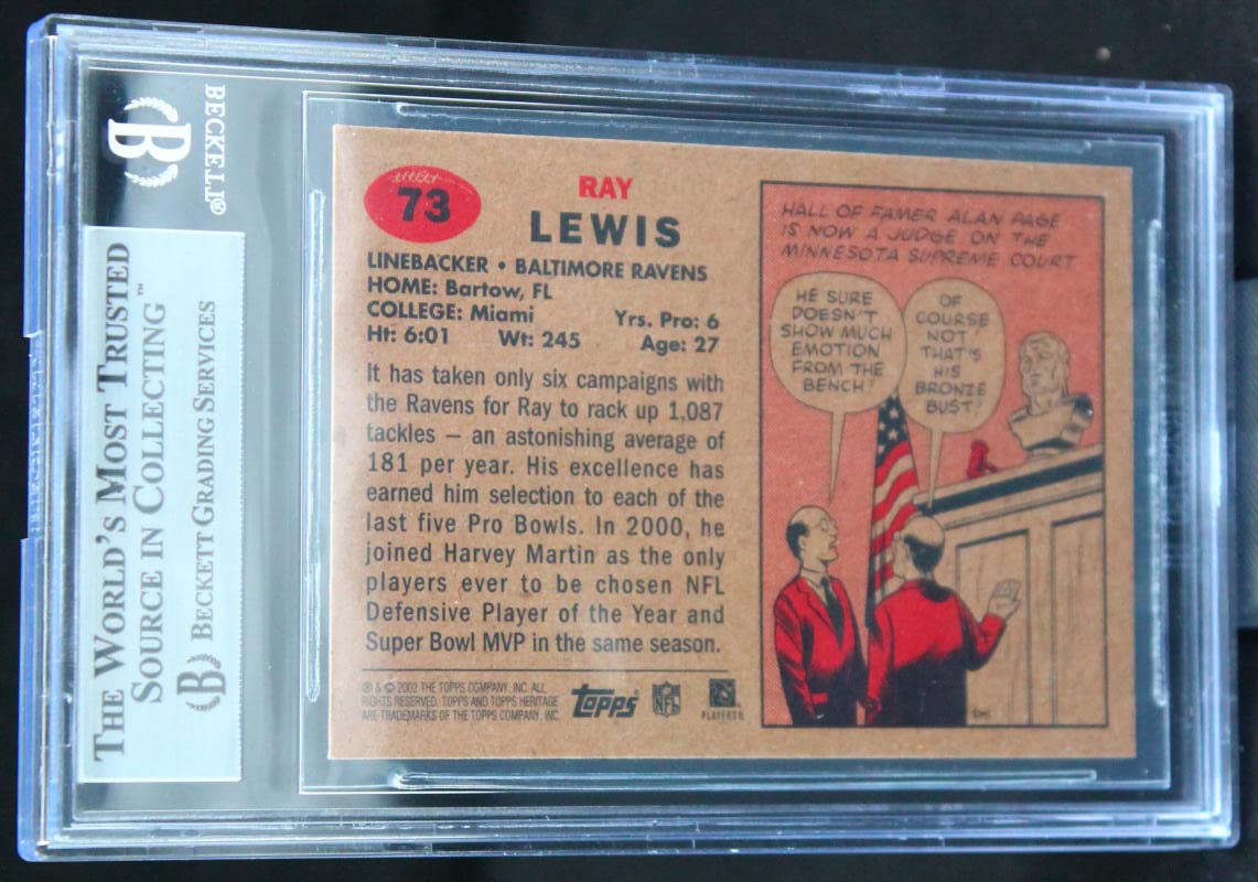 2002 Topps Heritage #73 Ray Lewis Auto Baltimore Ravens BGS Autograph 10