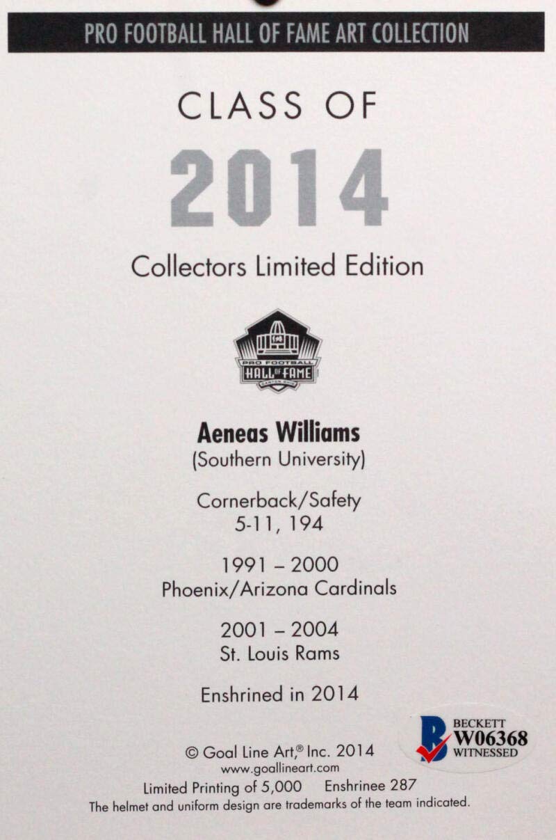 Aeneas Williams Signed Arizona Cardinals Goal Line Art Card W/ HOF- Beckett Auth