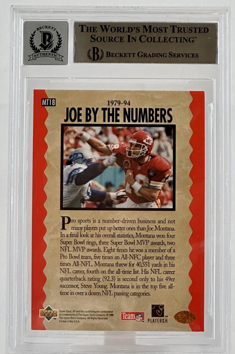 1995 Upper Deck Joe Montana Trilogy #MT18 Auto KC Chiefs BGS Autograph 10