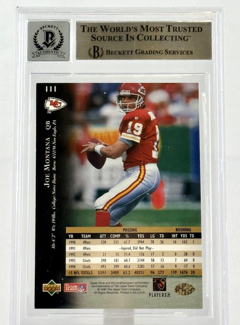 1995 Upper Deck #111 Joe Montana Auto Kansas City Chiefs BGS Autograph 10