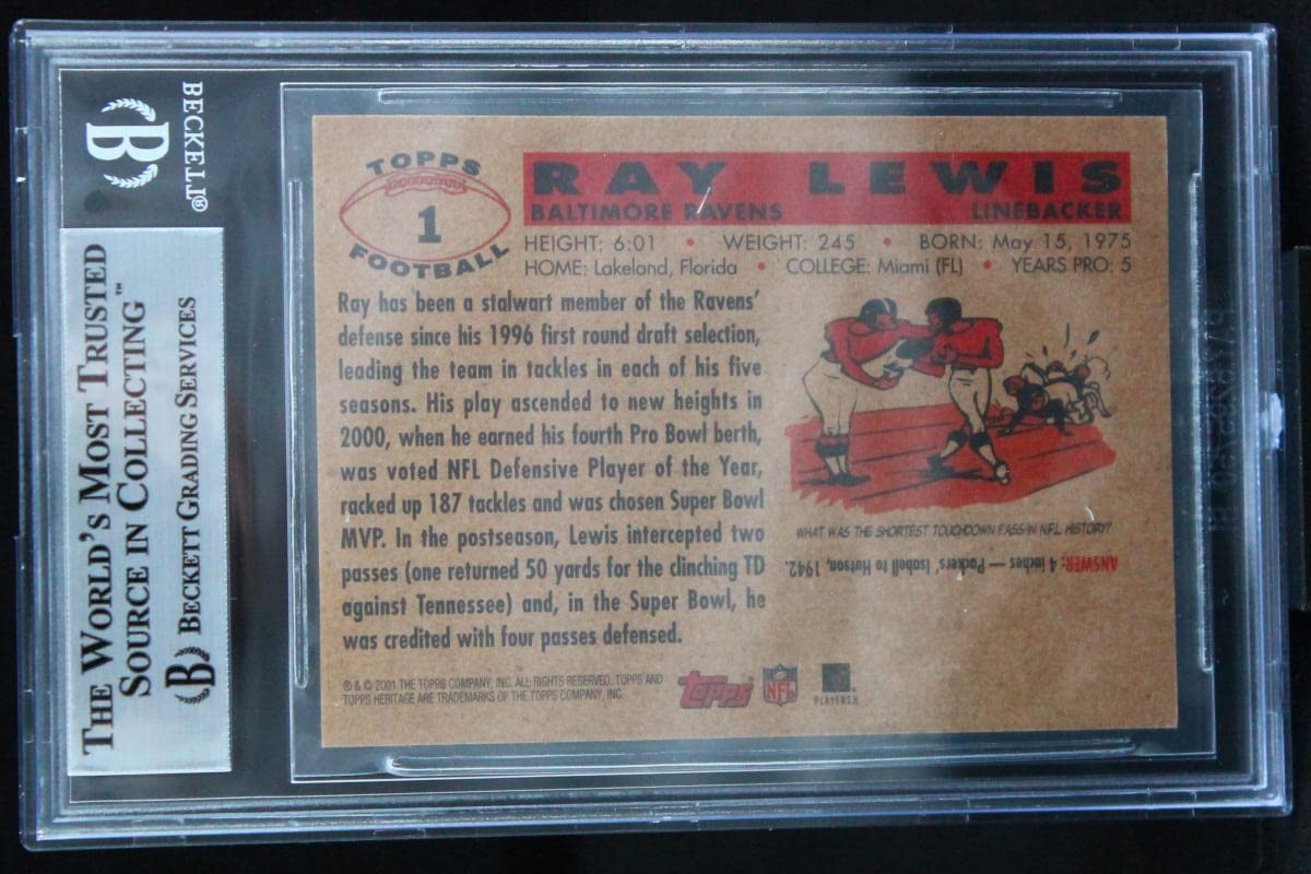 2001 Topps Heritage #1 Ray Lewis Baltimore Ravens BGS Autograph 10