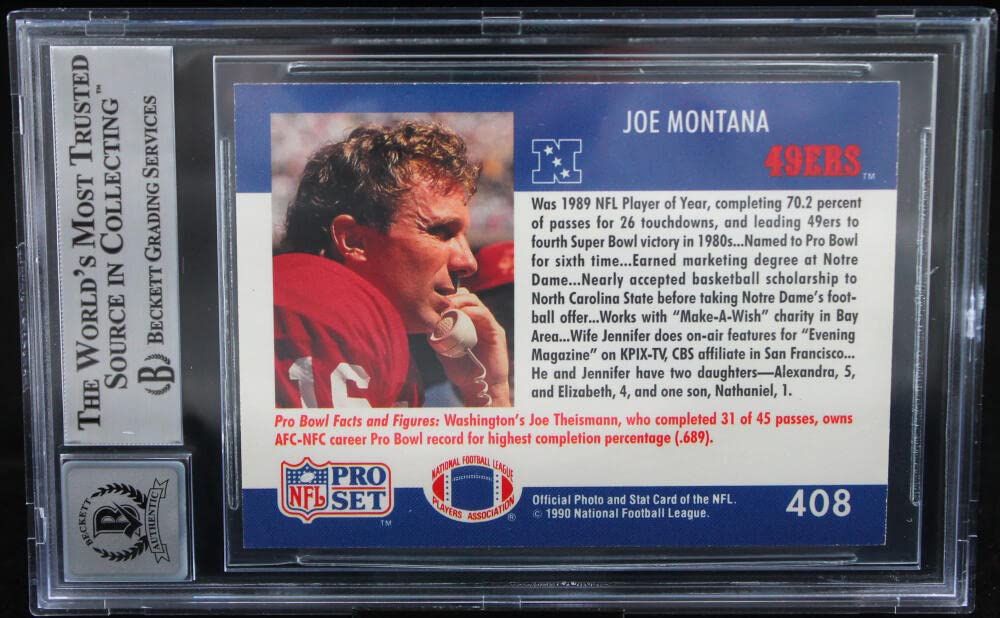 1990 Pro Set #408 Joe Montana Auto San Francisco 49ers BGS Autograph 10