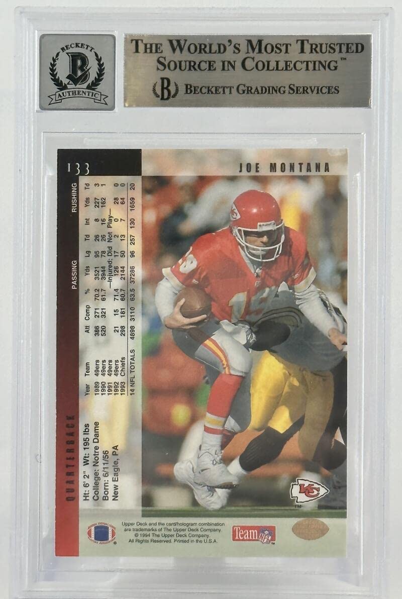 1994 Upper Deck Electric Silver #133 Joe Montana Auto Kansas City Chiefs BGS Au