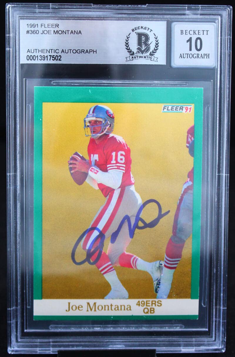 1991 Fleer #360 Joe Montana Auto San Francisco 49ers BGS Autograph 10