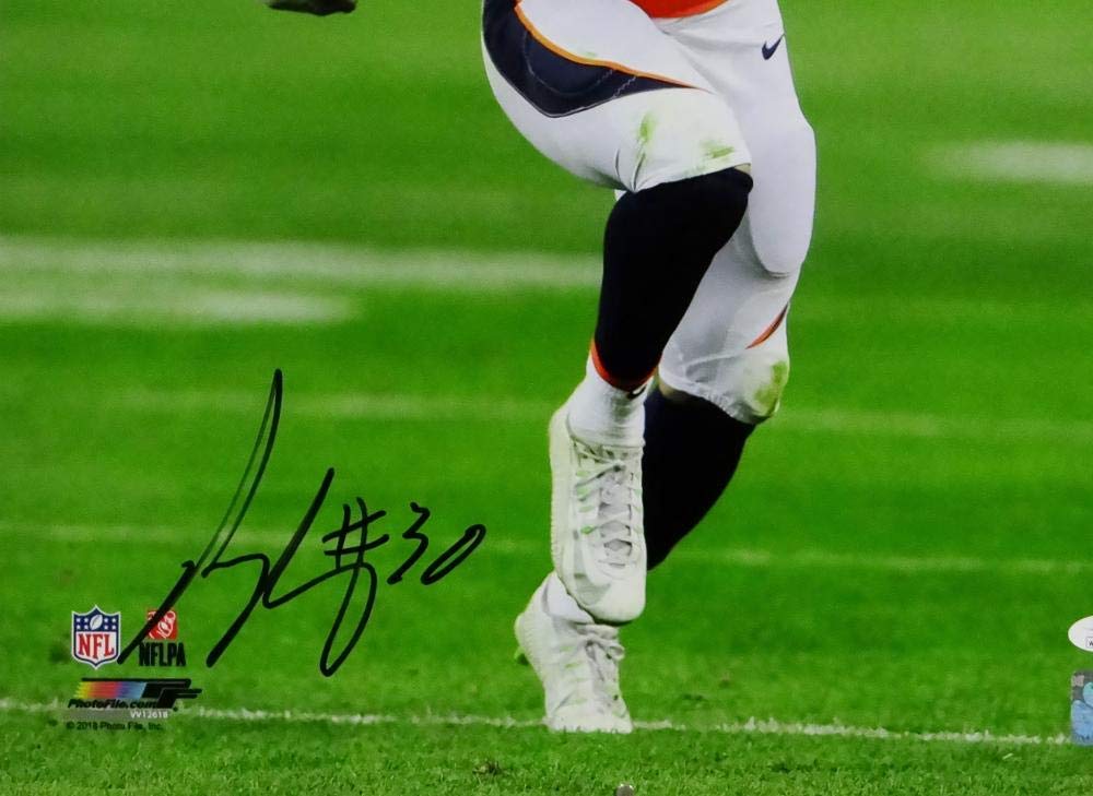 Phillip Lindsay Autographed Broncos 16x20 PF Running w/ Ball Photo - JSA W Auth