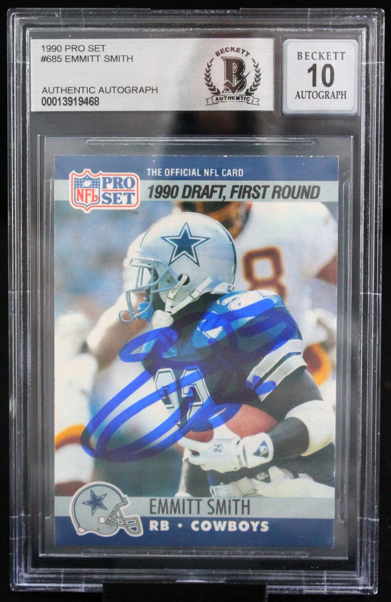 1990 Pro Set #685 Emmitt Smith Auto Dallas Cowboys BGS Autograph 10
