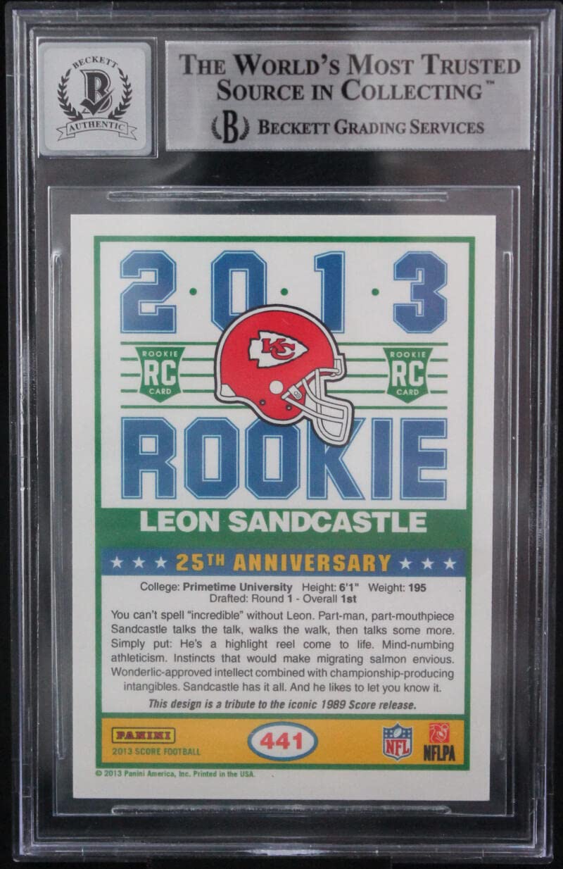 2013 Score #441 Deion Sanders KC Chiefs BGS Autograph 10 Leon Sandcastle