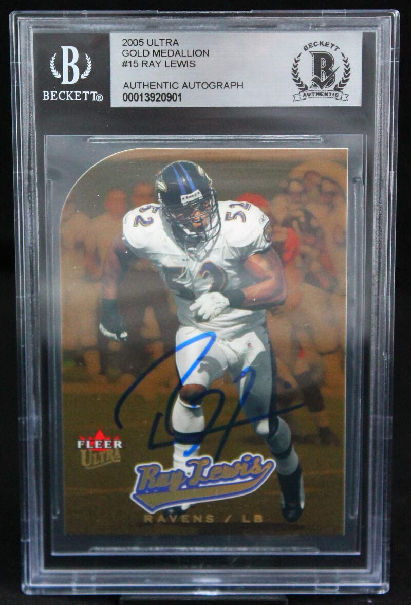 2005 Ultra Gold Medallion #15 Ray Lewis Ravens BGS Autograph 10