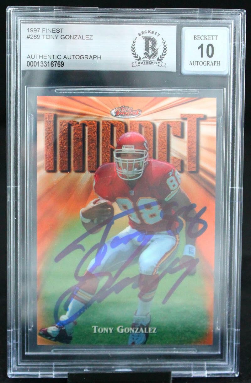 1997 Finest #269 Tony Gonzalez Kansas City Chiefs BGS Autograph 10