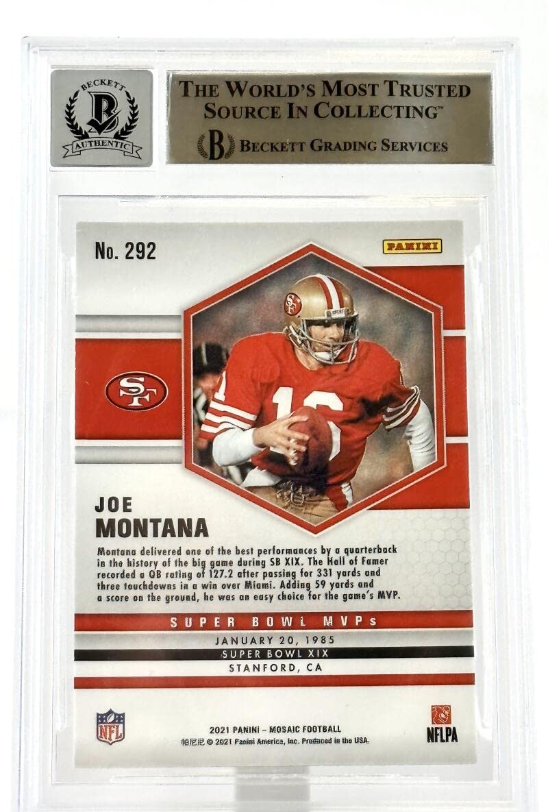 2021 Panini Mosaic #292 Super Bowl MVPs Joe Montana Auto SF 49ers BGS Auto 10
