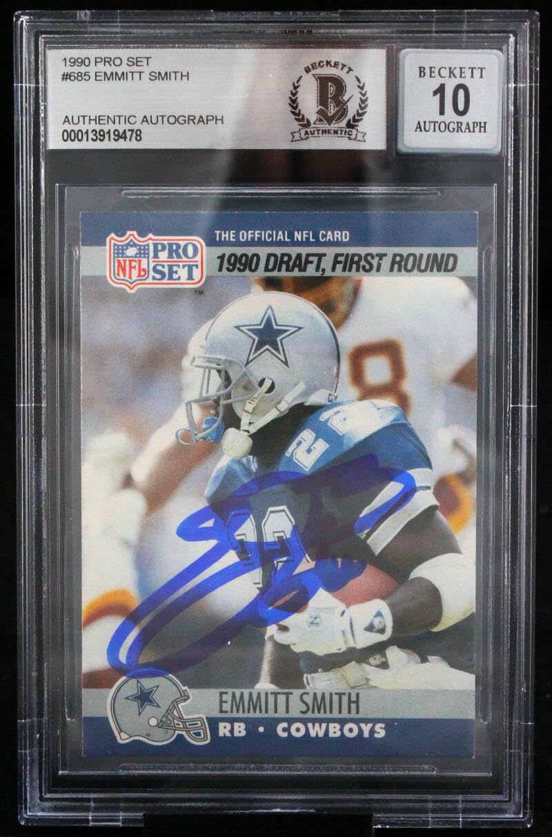 1990 Pro Set #685 Emmitt Smith Auto Dallas Cowboys BGS Autograph 10