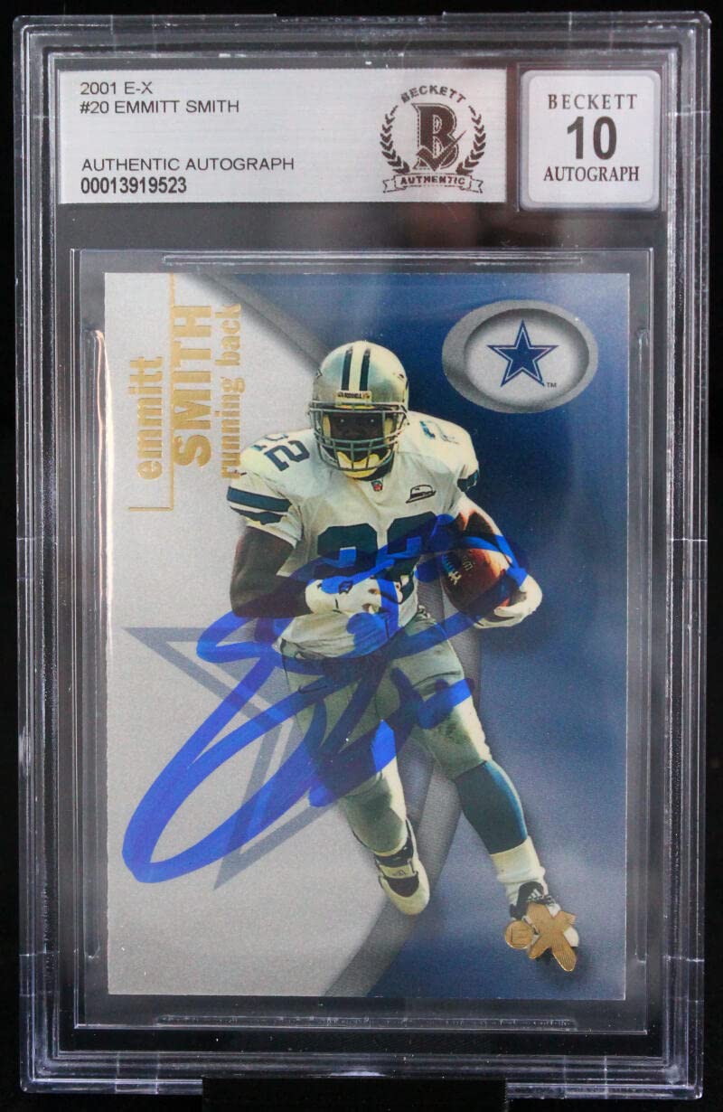 2001 E-X #20 Emmitt Smith Auto Dallas Cowboys BGS Autograph 10