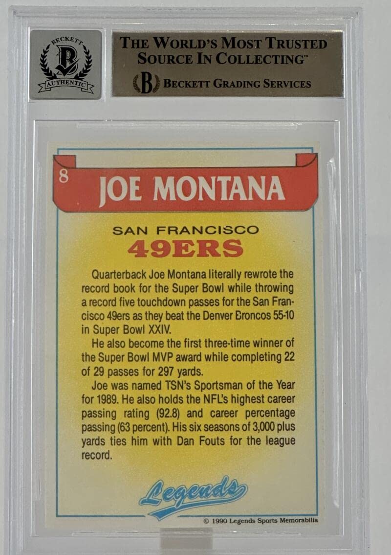 1990 Legends Sports Memorabilia #8 Joe Montana Auto SF 49ers BGS Autograph 10