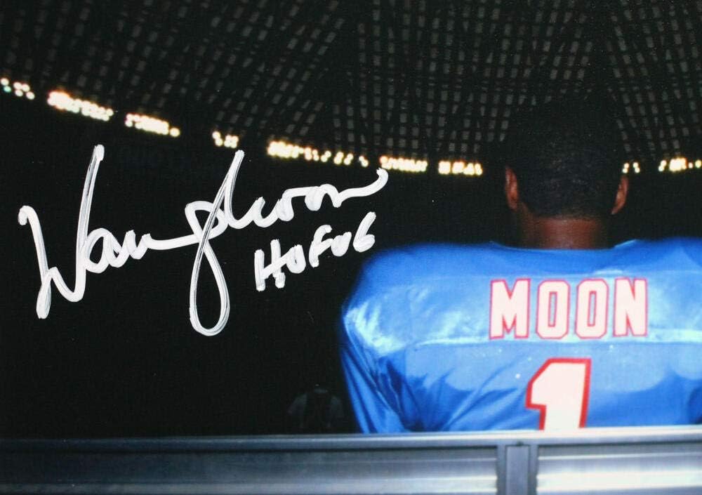 Warren Moon Signed Houston Oilers 8x10 On Bench w/HOF - Beckett W Auth *White
