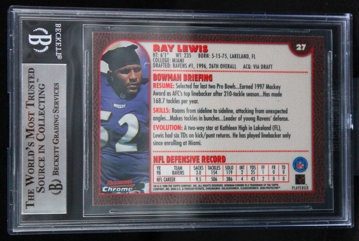 1999 Bowman Chrome #27 Ray Lewis Baltimore Ravens BGS Autograph 10