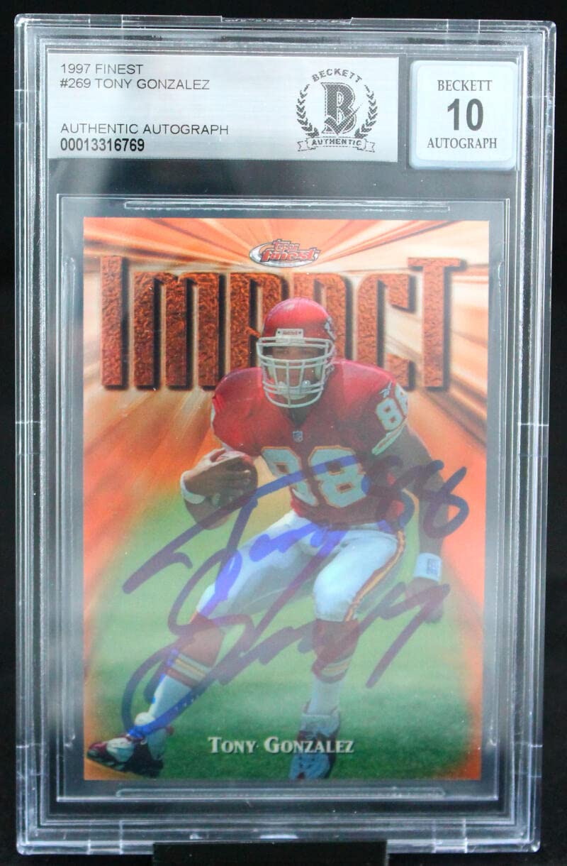 1997 Finest #269 Tony Gonzalez Kansas City Chiefs BGS Autograph 10