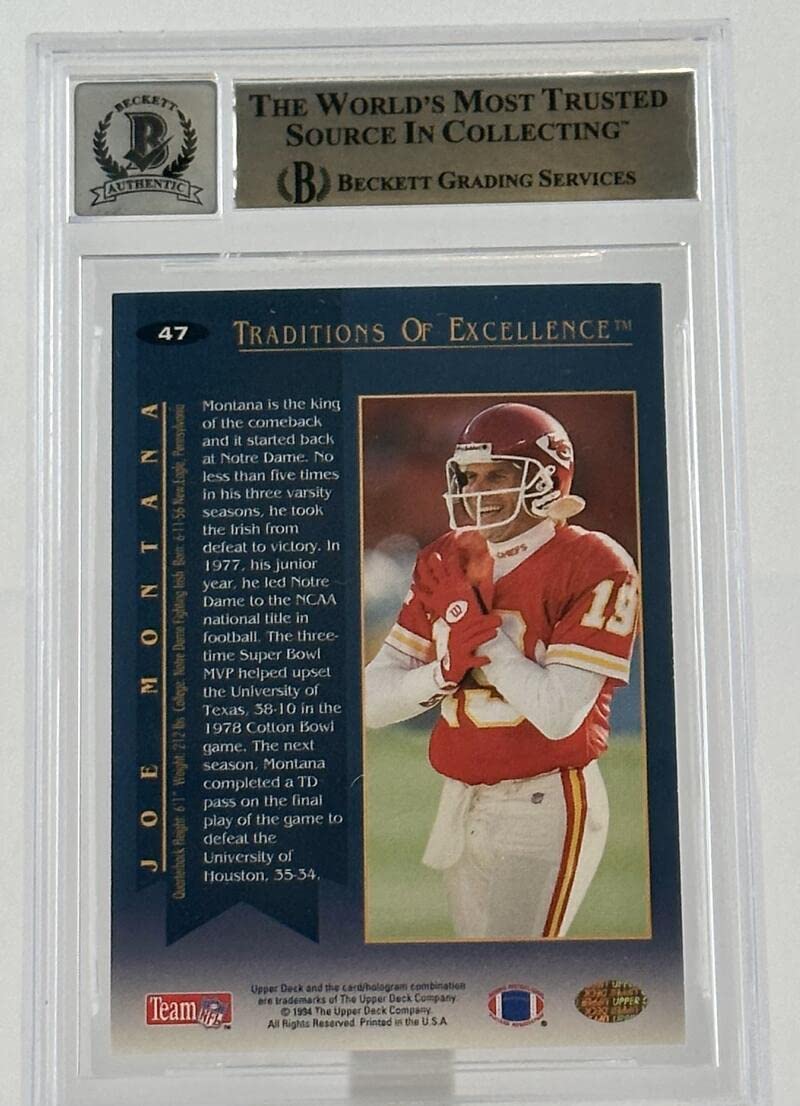 1994 Collector's Choice #47 Trad of Excellence Joe Montana Auto KC BGS Auto 10