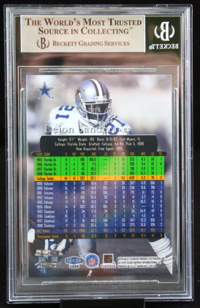 1999 Flair Showcase #150 Deion Sanders Dallas Cowboys BGS Autograph 10