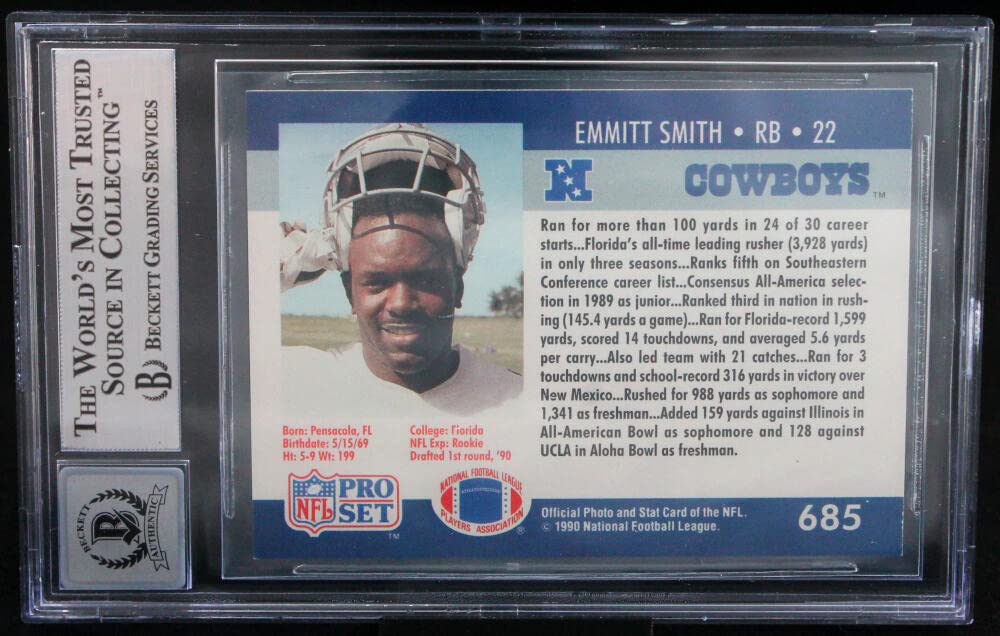 1990 Pro Set #685 Emmitt Smith Auto Dallas Cowboys BGS Autograph 10