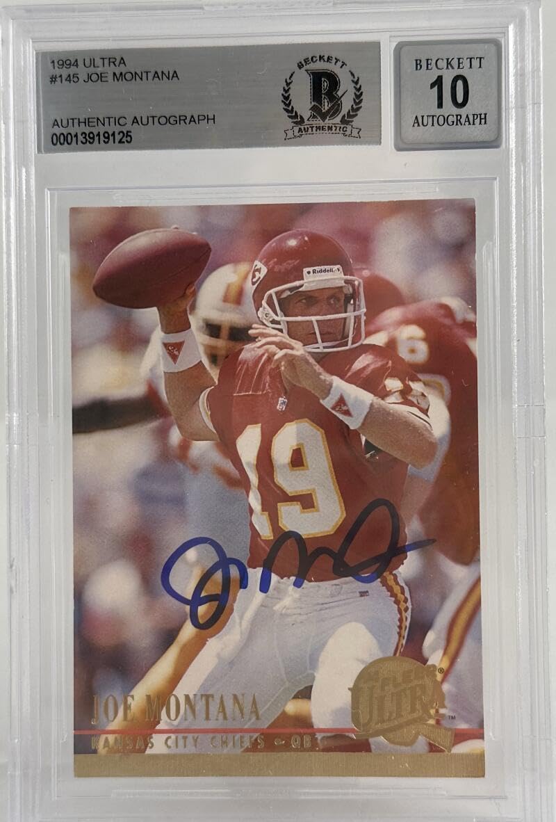 1994 Ultra #145 Joe Montana Auto Kansas City Chiefs BGS Autograph 10