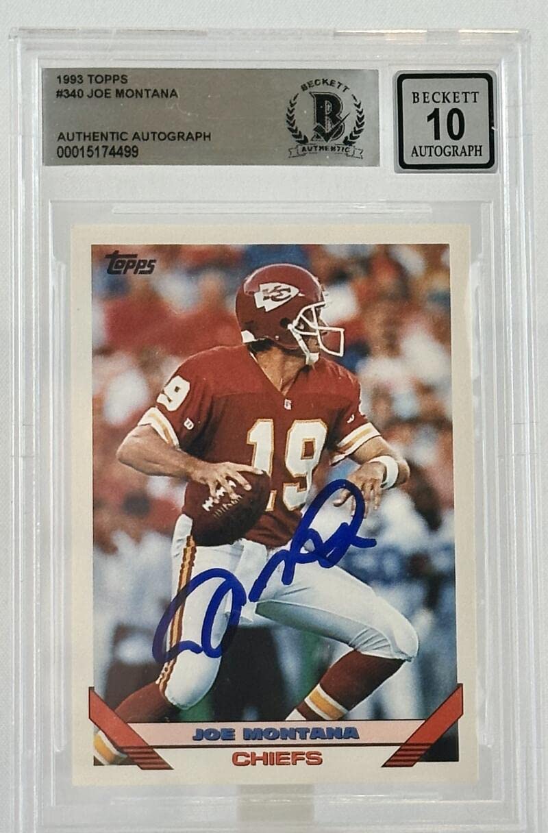 1993 Topps #340 Joe Montana Auto Kansas City Chiefs BGS Autograph 10