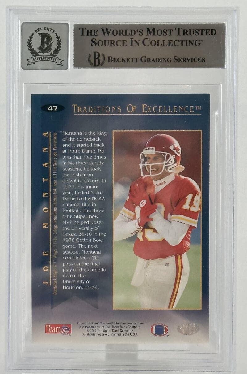 1994 UD Collector's Choice #47 Joe Montana Auto Kansas City Chiefs BGS Autograph