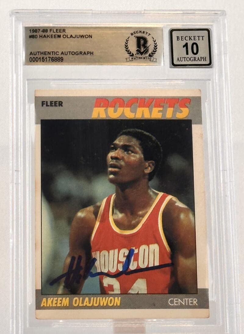 1987-88 Fleer #80 Hakeem Olajuwon Auto Houston Rockets BGS Autograph 10
