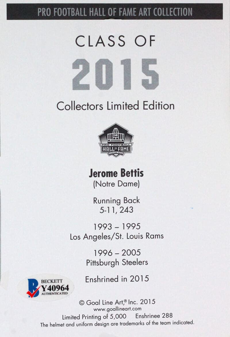 Jerome Bettis Autographed Steelers Goal Line Art Card w/ HOF- Beckett *Blue