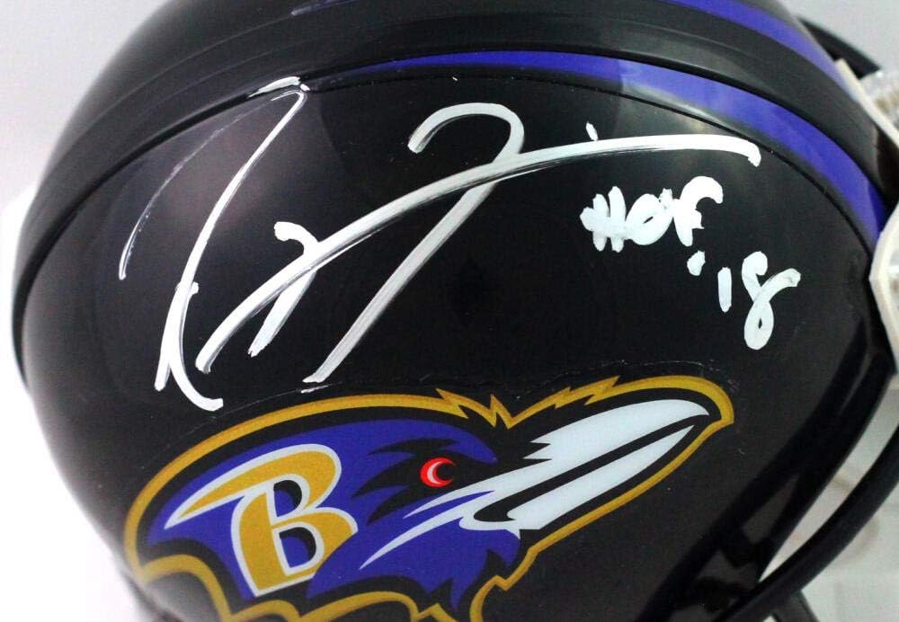 Ray Lewis Autographed Baltimore Ravens Mini Helmet w/ HOF- Beckett Witness *Wh