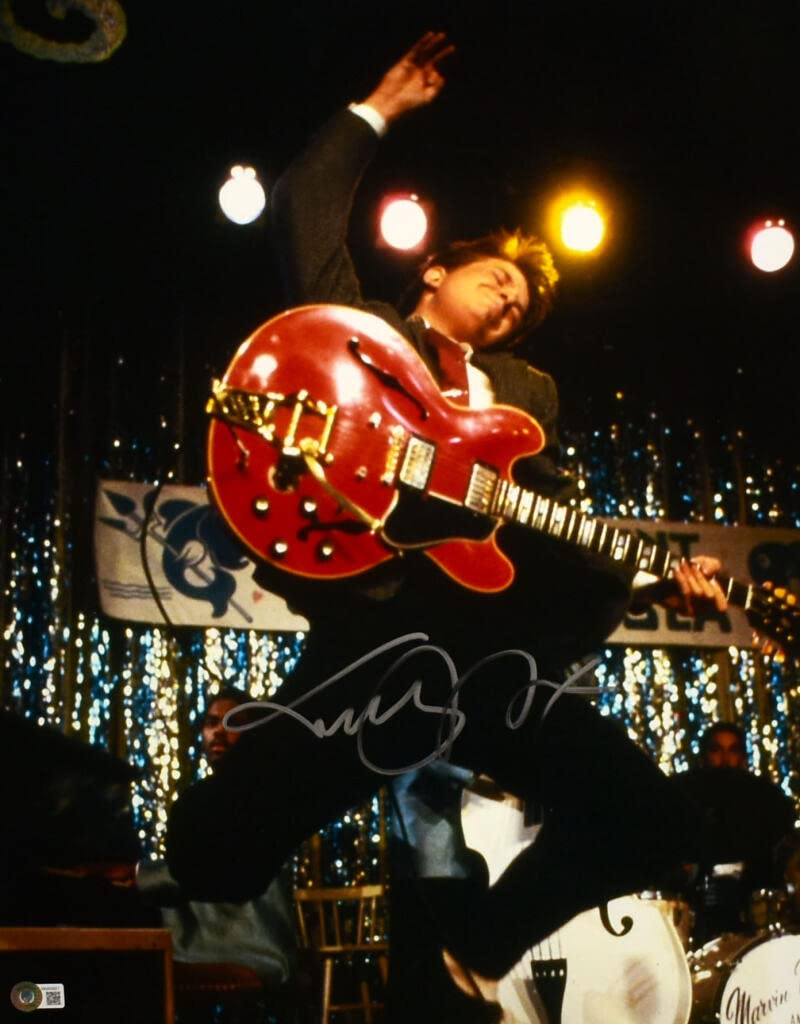 Michael J. Fox Autographed Back to the Future 16x20 Guitar Photo- Beckett W Holo