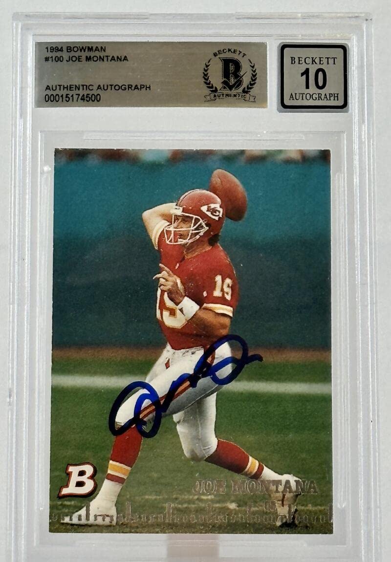 1994 Bowman #100 Joe Montana Auto Kansas City Chiefs BGS Autograph 10