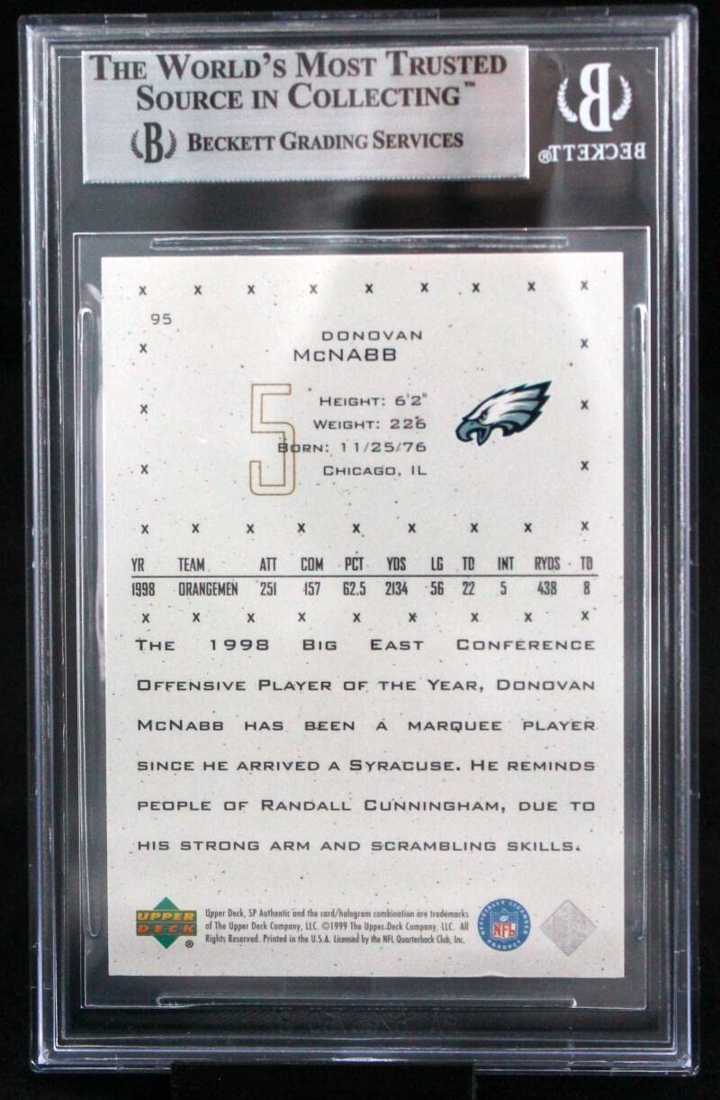 1999 SP Authentic #95 Donovan McNabb Eagles BGS Autograph 10