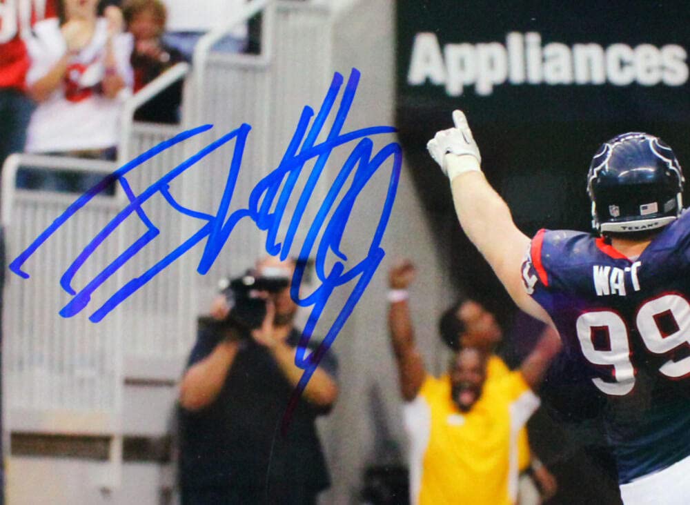 JJ Watt Autographed Houston Texans 8x10 Back View Horizontal Photo- JSA W *Blue