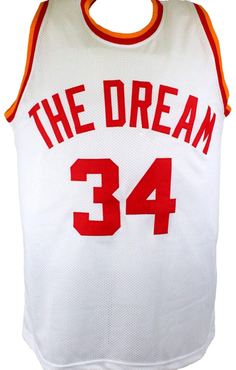 Hakeem Olajuwon Autographed White Stat Pro Jersey- JSA W *Black