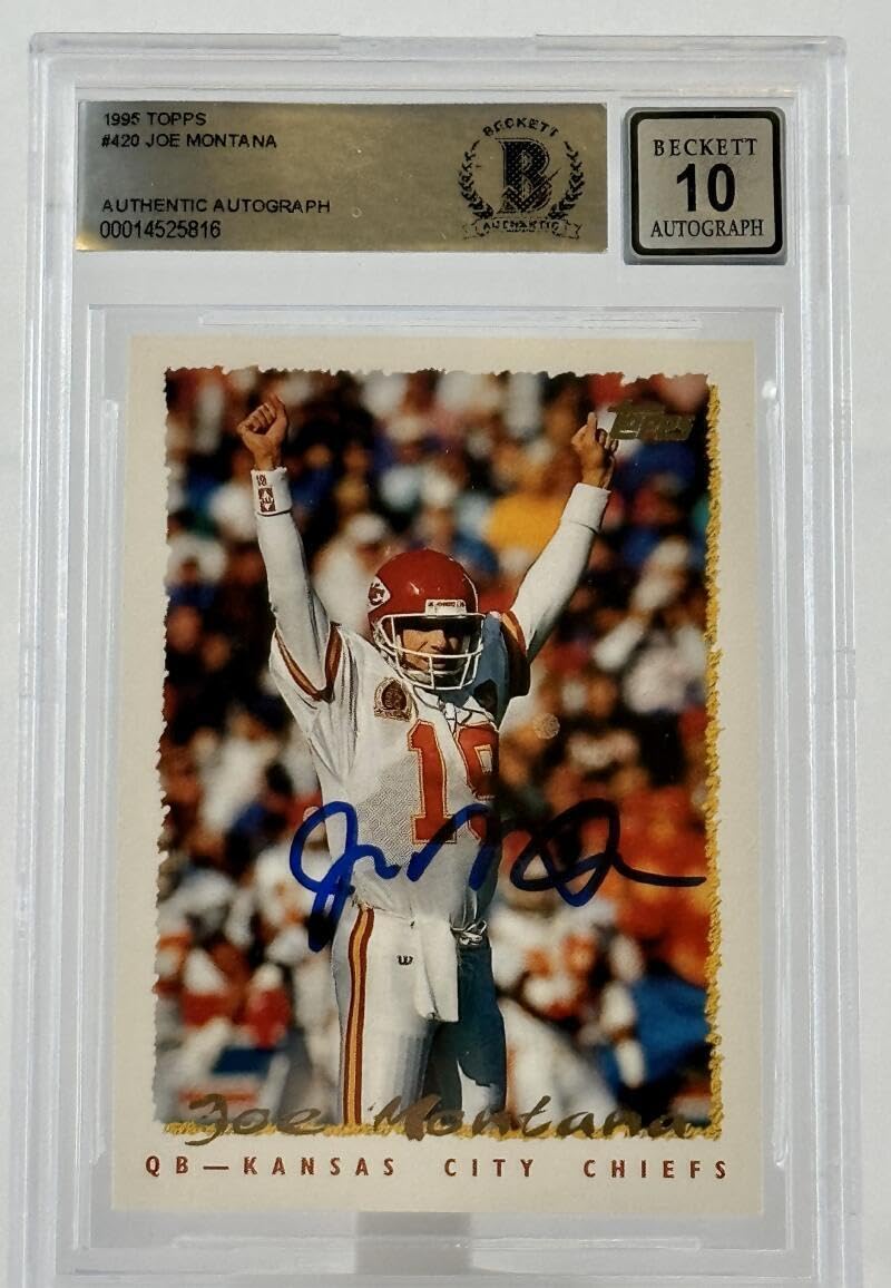 1995 Topps #420 Joe Montana Auto Kansas City Chiefs BGS Autograph 10