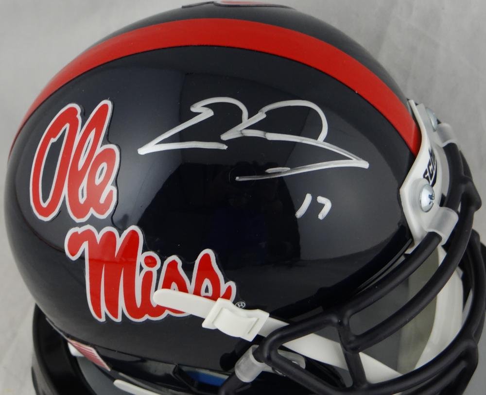 Evan Engram Autographed Ole Miss Navy Schutt Mini Helmet- JSA W Auth *Silver