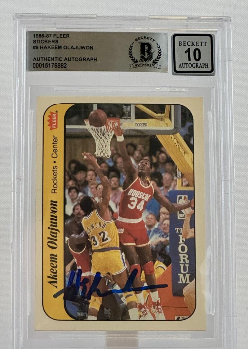 1986-87 Fleer Stickers #9 Hakeem Olajuwon Auto Houston Rockets BGS Autograph 10