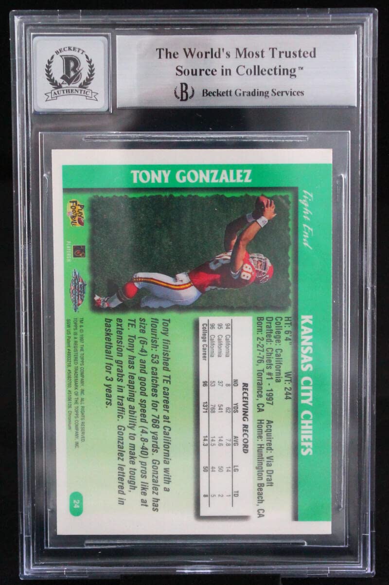 1997 Topps Chrome #24 Tony Gonzalez Kansas City Chiefs BGS Autograph 10