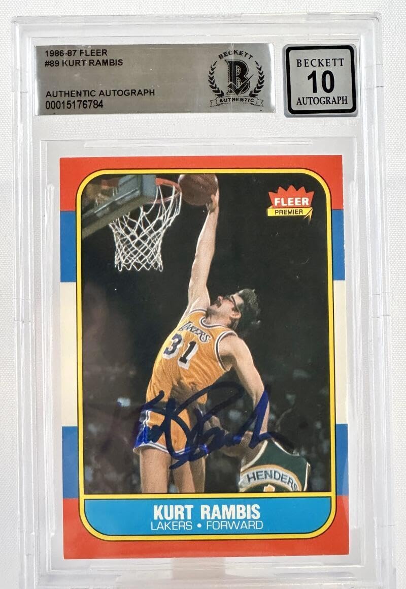 1986-87 Fleer #89 Kurt Rambis Auto Los Angles Lakers BGS Autograph 10