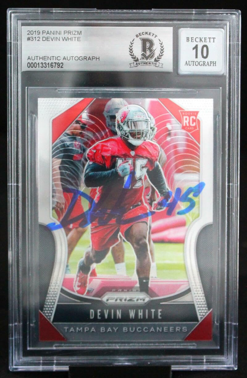 2019 Panini Prizm #312 Devin White Tampa Bay Buccaneers BGS Autograph 10