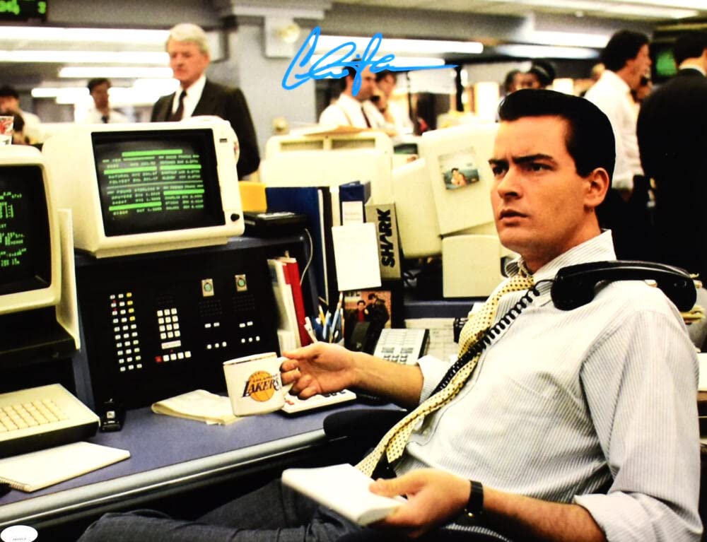 Charlie Sheen Autographed Wall Street 16x20 Desk Photo- JSA W *Blue