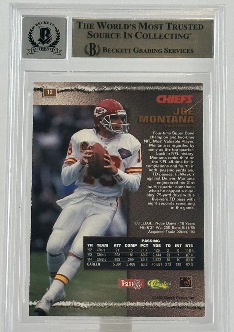 1995 Pro Line #12 Joe Montana Auto Kansas City Chiefs BGS Autograph 10