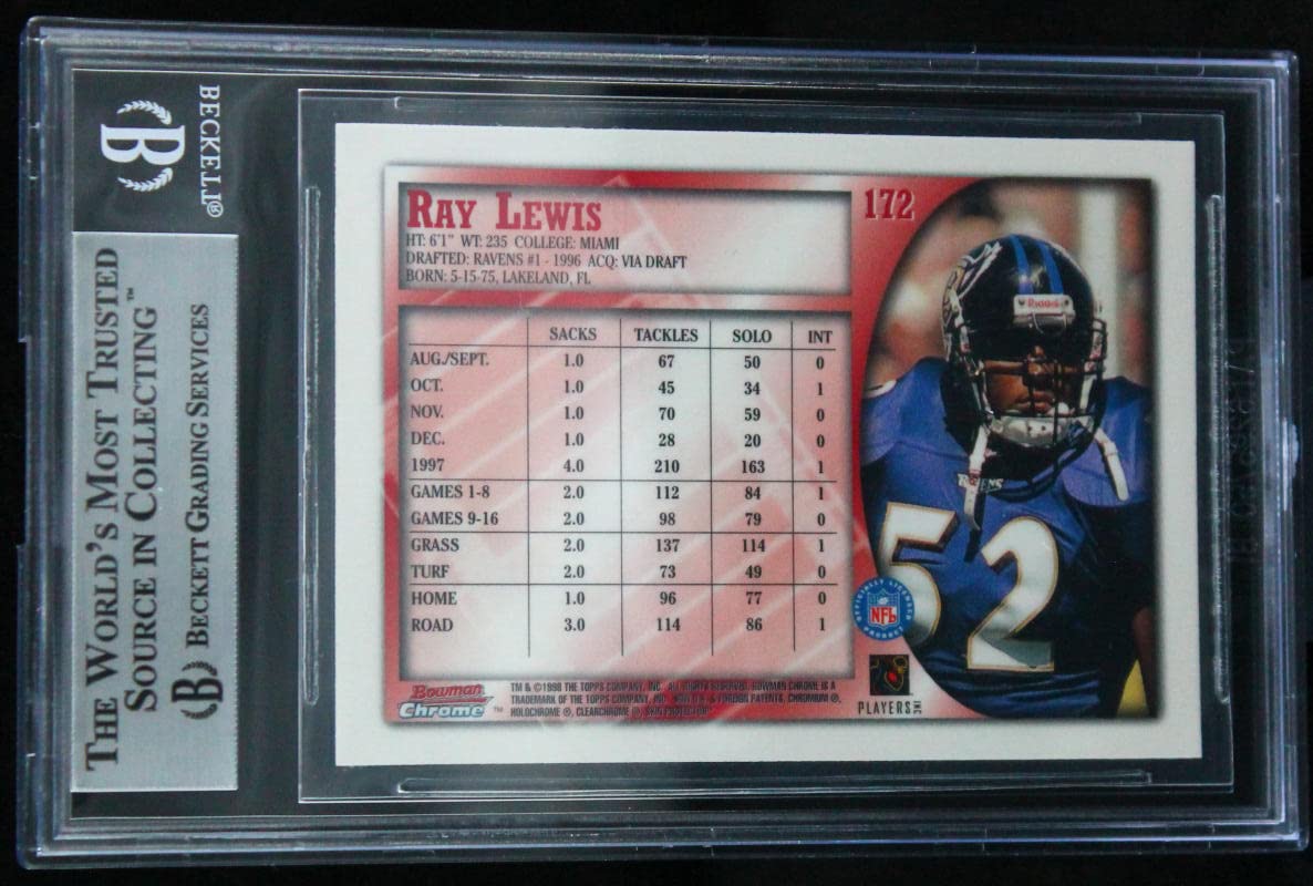 1998 Bowman Chrome #172 Ray Lewis Baltimore Ravens BGS Autograph 10